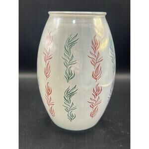 Vintage Asian Iridescent Glass Vase Red & Green Leaf Pattern 7” Tall